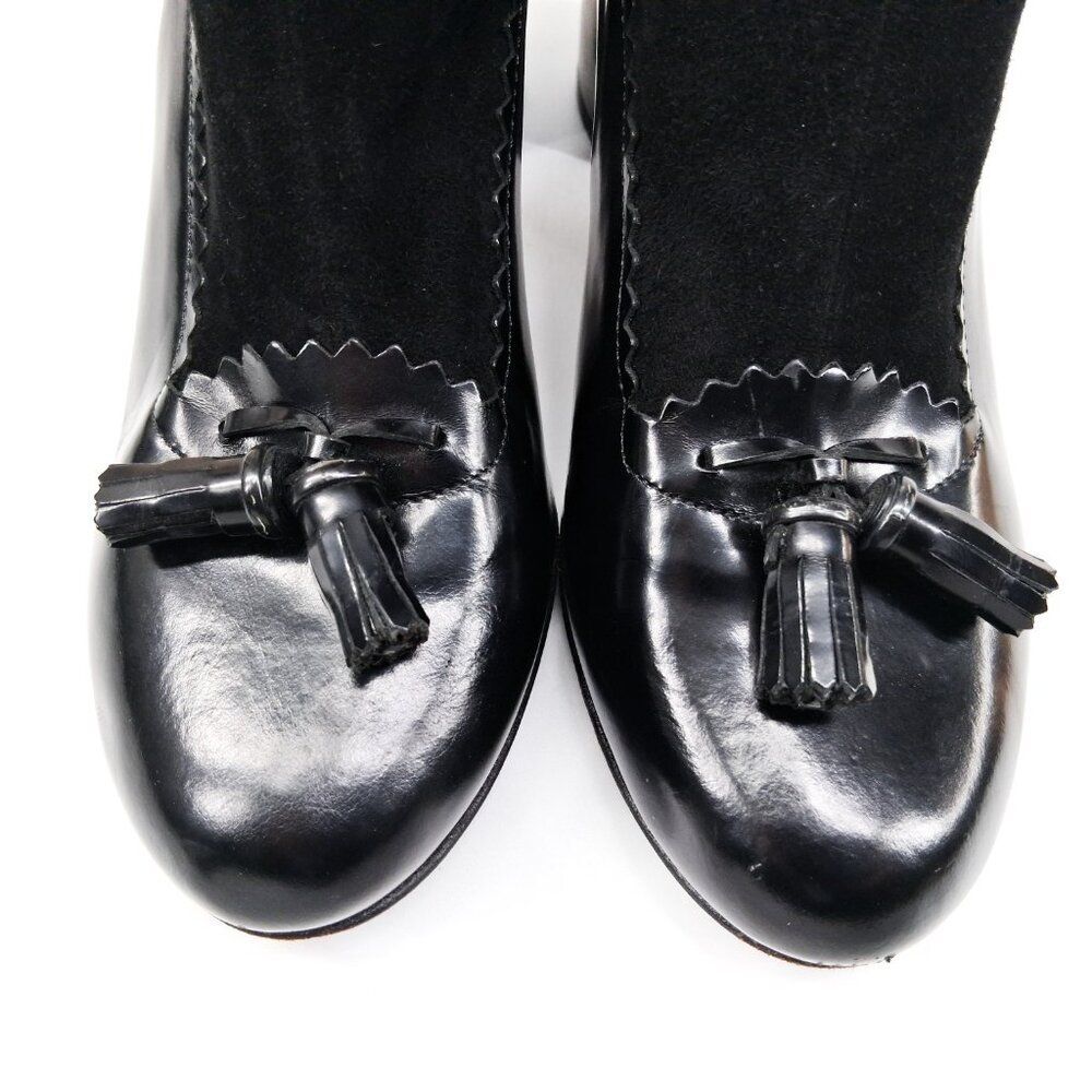 Robert Clergerie Paris Black Leather Sock Boot Heels Tassel Scallop Y2K SZ 7 - Picture 3 of 16